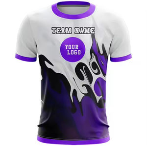 Camiseta de Fútbol Personalizada Extra Grande, 100% Poliéster, Impresión Digital, Manga Corta, Logotipo Personalizado Impreso, Color Blanco y Morado - Product Image 1