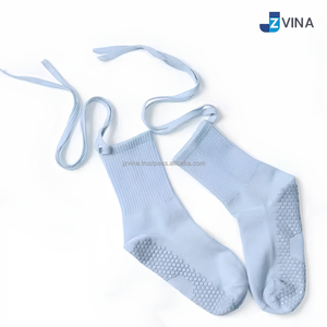 Calcetines de Yoga y Pilates para Mujer JZVINA, Calcetines Antideslizantes con Puntos de Silicona, Tejido Acanalado, con Cordones, para Entrenamiento de Yoga en Interiores - Product Image 5