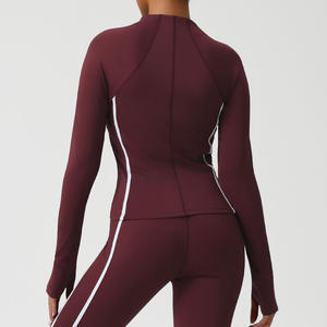 Veste de sport personnalisée de haute qualité à col montant et fermeture éclair pour femme, vêtements de fitness et de yoga à manches longues, hauts de sport pour la course et la gym - Product Image 4