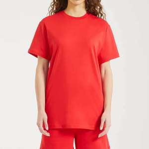 <b>Women's</b> <b>Red</b> Crew Neck <b>T</b>-<b>Shirt</b> 100% Cotton Loose Fit Casual Jersey Knitted Breathable Solid Color Short Sleeve All Seasons - Product Image 1