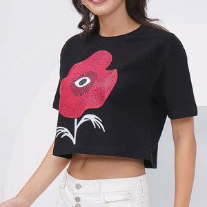 Black Color Lightweight Stylish Comfortable Slim Fit Best Supplier High Quality Reasonable Casual Wear Printed Women Crop Top - Product Image 3
