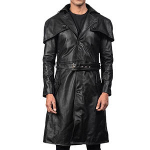 Men's Back Faux Leather Trench Coat <b>Gothic</b> Western Long Straight Cut Coat Streetwear 2026 - Product Image 1