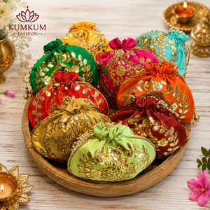 Sac Potli indien fait main, idéal pour cadeaux de mariage, faveurs de demoiselles d'honneur, pochette à cordon pour Haldi, Mehndi, Sangeet, et cadeaux de remerciement - Vente chaude - Product Image 3