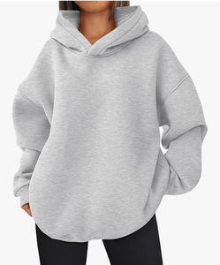 Unisex Oversized Hooded Sweatshirt Solid Pink Fleece Knitted Regular Fit Autumn Wear - Product Image 4