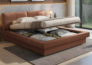 Modern Upholstered Solid Teak Wood <b>Bed</b> Frame <b>Queen</b> Size Faux Leather Soft <b>Bed</b> <b>with</b> Quilted Headboard and Footboard - Product Image 2