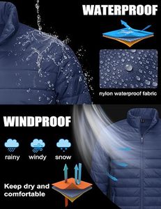 Men's Lightweight <b>Packable</b> Down Coat Waterproof Winter Hooded Stand Collar <b>Jacket</b> Front Logo 100% Filling Casual Storage Pouch - Product Image 6