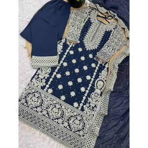 Bel ensemble de costume haut-bas brodé et Dupatta pour femmes avec travail de séquence - Product Image 6