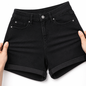 Shorts en jean délavé bleu pour femme, taille haute, coupe slim, décontracté, extensible, style vintage, mode streetwear d'été, OEM ODM - Product Image 4