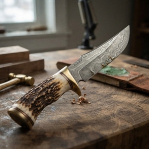 Couteau de chasse artisanal en acier Damas de qualité supérieure pour la survie en plein air, le bushcraft et le camping, lame fixe forgée, manche en bois pleine longueur - Product Image 4