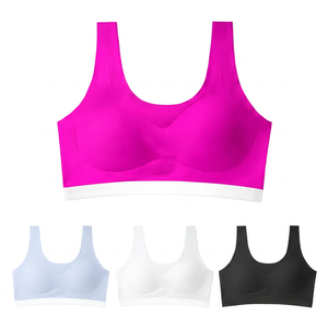 Soutien-gorge de sport pour femme, col ras du cou, maintien moyen, en Spandex et Polyester, couleur unie, sans rembourrage, bretelles non réglables - Product Image 3