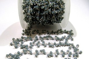 Grey Moonstone Hydro Quartz Dangling Cluster Beaded Rondelle Faceted <b>Rosary</b> Chain - Product Image 2