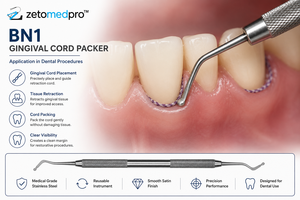 เครื่องมือจัดเรียงและวางเชือกเยื่อหุ้มฟันสแตนเลสสตีล รุ่น Dental BN1 Gingival Cord Packer OEM Zetomed Pro - Product Image 2
