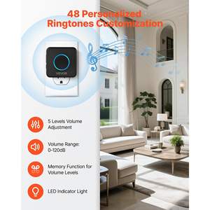Kit de Timbre Inalámbrico IP54 Resistente al Agua, Alcance de 300 Metros, 5 Volúmenes Ajustables, 48 Tonos de Llamada, Fácil Instalación, Modelo Negro para Hogar y Oficina - Product Image 3