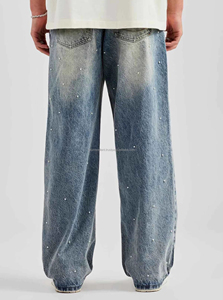 Customization Stitchmode Mid Waist Wide Blue <b>Boot</b> Cut Light Wash Baggy Fleece Denim Jeans Men - Product Image 5