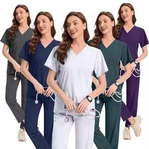 Nuevo Conjunto de Uniformes Médicos Tejidos con Cuello en V, Estilo Dividido, Unisex, con Pantalones de Pierna Recta y Bolsillos para Enfermeras y Doctores - Product Image 6