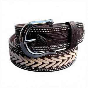 Cinturón de Cuero Genuino de Vaca de Grano Completo con Grabado Floral Estilo Vaquero Occidental de Lujo para Hombres y Mujeres - Product Image 1