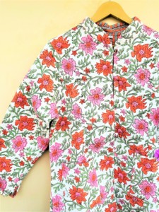 Beautiful Peach Floral 100% Cotton Handmade Reversible <b>Light</b> <b>Weight</b> Quilted Short <b>Jacket</b>,WomenWear NewStyle Coat PartywearJacket - Product Image 2