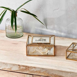 กล่องเก็บเครื่องประดับทองเหลืองแก้วตกแต่งบ้านแบบขายส่ง พร้อมฝาปิดสองชั้นสำหรับใส่ดอกไม้แห้งและรูปภาพ - Product Image 4