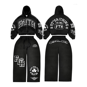 Conjunto Deportivo Informal Transpirable con Estampado, Sudadera con Cremallera Completa y Pantalones, 100% Algodón, Corte Regular, Unisex, para Adultos, Invierno - Product Image 1