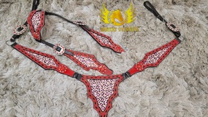 Silla de Montar Occidental de Cuero Genuino Turquesa con Estampado de Leopardo, Duradera, Ligera, Multifuncional, Personalizable, Lista para Envío - Product Image 4