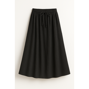 กระโปรงแม็กซี่ผ้าลินินถักลายริบยืดได้สำหรับผู้หญิง สไตล์วินเทจ เอวปรับได้ด้วยเชือกผูก สวมใส่สบายๆ เป็นมิตรกับสิ่งแวดล้อม 100% - Product Image 1