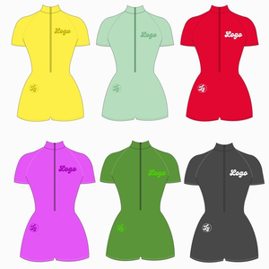 Summer Women's Short Sleeve Romper <b>Jumpsuit</b> Individual Logo Training Sports Zippered Skinny Fit 2 Piece Shorts Set Quick Pattern - Product Image 1