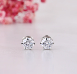 Classic Round Cut Moissanite Diamond Stud <b>Earrings</b> 925 Silver Claw Setting Women's Wedding Jewelry - Product Image 1