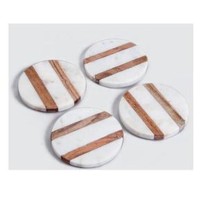 Ensemble de 4 sous-verres en marbre et bois de conception de bande brune pour sous-verre de thé de boisson de café pour le dessous de verre moderne de Table de Dinig pour la décoration intérieure - Product Image 1