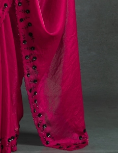 Sari de Fiesta Reversible de Seda Satinada Estilo Bollywood con Adornos, Sin Arrugas - Product Image 5