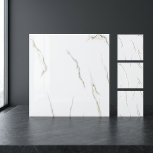 Baldosas de Porcelana con Aspecto de Mármol Blanco, 600x600mm, 18mm/20mm, Antideslizantes, Cerámica Esmaltada para Interiores Modernos y Exteriores de Villas - Product Image 1