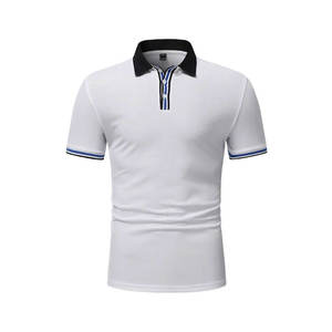 Polo de Algodón Blanco para Hombre, Manga Corta, Corte Ajustado, Ribete en Contraste, Color Sólido Informal, Tejido de Punto, Largo Regular - Product Image 1