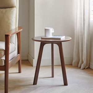 Modern Round Solid Wood Side <b>Table</b> with 3 Legs, Walnut <b>End</b> <b>Table</b> for Living Room, Bedroom, <b>Sofa</b> & Apartment - Product Image 1