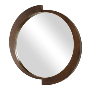 Miroir mural rond décoratif moderne avec cadre en fer 3D finition bronze brossé, pièce d'appoint, grand miroir contemporain pour la décoration de la maison - Product Image 1