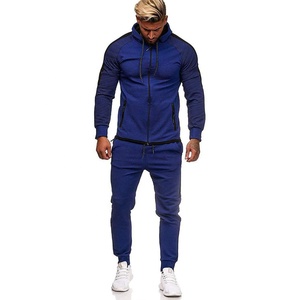 Custom Fabric Men's Raglan Sleeve Stylish Zip <b>Up</b> Hoodie With Track Pants Tracksuits Set With Your Own Logo - Product Image 1