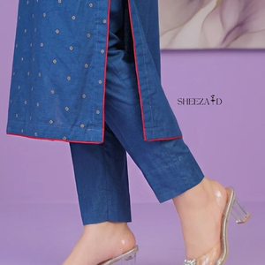 Tenue décontractée pakistanaise en 3 pièces, robe en coton/polyester, pantalon uni, chemise, dupatta imprimé - Product Image 4