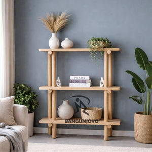 Étagère de séparation sans dossier en bois de teck, style moderne et minimaliste, multifonctionnelle, installation facile pour salon, appartement, salle à manger - Product Image 3