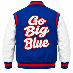 Chaqueta Universitaria Azul y Blanca Personalizada – Chaqueta Letterman Bordada con Chenille - Product Image 2