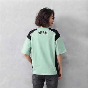 T-shirt à manches courtes raglan 230G pour femme, style coréen, imprimé personnalisé, couleur contrastante, coupe ajustée, streetwear tendance - Product Image 6