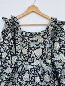Vestido Maxi de Algodón con Estampado Floral Negro para Mujer, Cuello Cuadrado con Volantes, Manga Larga, Estilo Bohemio, Casual, para Verano - Product Image 2