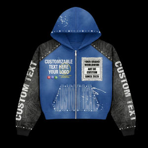 Sweat-shirt à capuche oversize pour homme, coupe carrée, personnalisé, délavé à l'acide, avec patchwork, broderie de strass et imprimé graphique, style streetwear printemps - Product Image 3