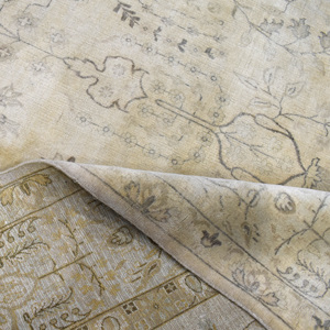 Tapis d'appoint en pure laine noué à la main, gris neutre, motif floral oriental, pour salon moderne - Product Image 3