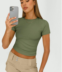 T-shirt en coton respirant pour femmes, décontracté, doux, à manches courtes, uni, été, personnalisable avec logo, tendance - Product Image 3