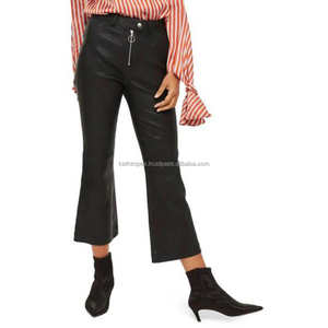 Mode à la mode Flare Faux cuir pantalon femmes taille haute fermeture éclair braguette cheville longueur élégant Slim Fit pour décontracté et tenue de fête - Product Image 1