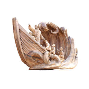 Figura de Barco Tallada a Mano en Madera, Jesús y Discípulos, Arte Religioso Coleccionable, Decoración Independiente - Product Image 1