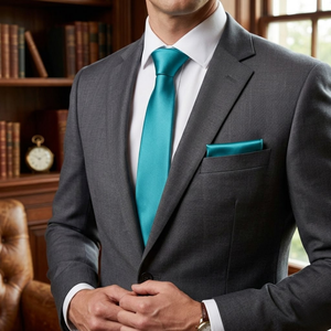 Cravate en soie jacquard cyan unie pour homme |   Coffret Cadeau Premium Luxe pour Cravate Formelle, Mariage ou Soirée d'Affaires |   Inde 2026 Elite Wear Pro - Product Image 2