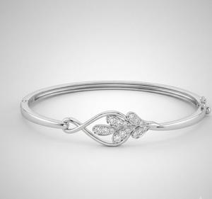 <b>Silver</b> Plated Plant Leaf Pattern Bangle <b>Bracelet</b> Open Cuff Certified Natural Stones for Women Gift - Product Image 1