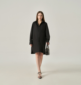 Vestido Camisero de Algodón para Mujer, con Botones, Manga Larga, Largo hasta la Rodilla, Transpirable, Corte Holgado, Estilo Casual Minimalista para Oficina - Product Image 1