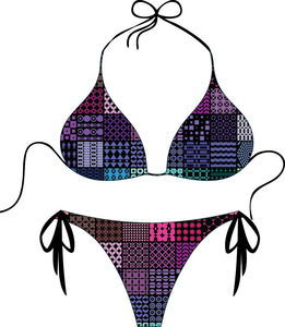 Women Plus Size Geometric Print Halter 2 Piece <b>Set</b> Tie Side String Thong <b>Bikini</b> High Waisted Push <b>Sexy</b> Front Logo Stretch 100% - Product Image 2
