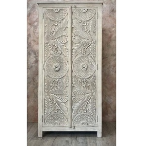 Luxury Handcrafted Solid Wood 2 Door <b>Wardrobe</b> Ornate Botanical Carving Premium Finish Armoire - Product Image 1