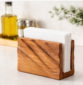 Wooden Napkin Holder Mixed Hardwood Striped Design Tissue <b>Paper</b> Stand For <b>Kitchen</b> Dining Table - Product Image 3